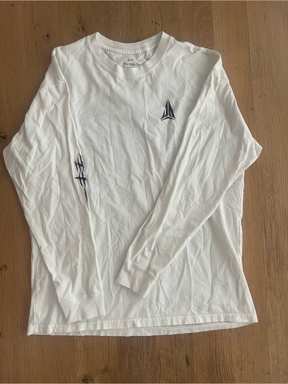 Nike White Long Sleeve Tee with Navy Graphic Logos